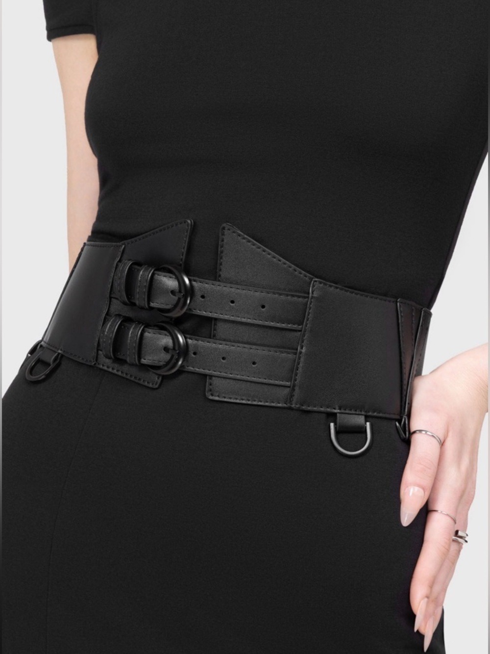 Killstar Grin & Sin Double Buckle Gothic Waist Belt Black M/L - Picture 2 of 7